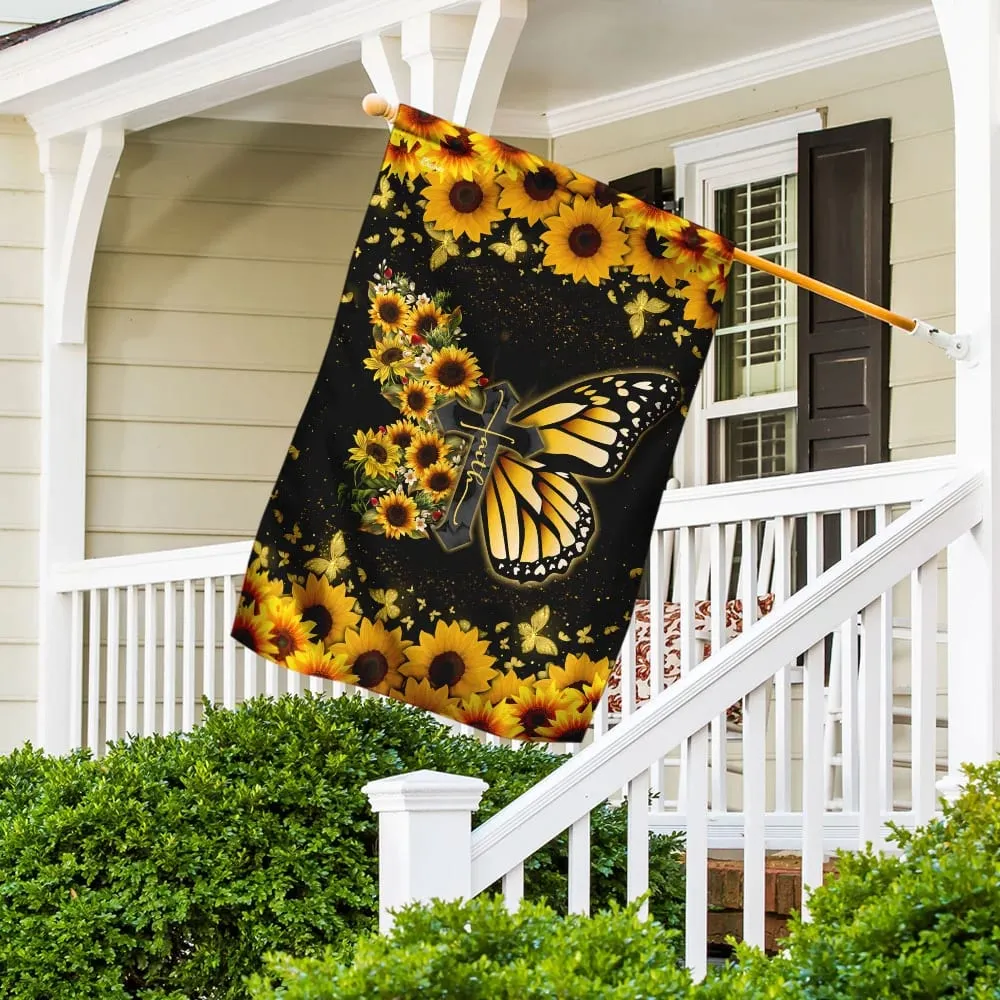 Faith Christian Cross Butterfly Flag - Outdoor Christian House Flag - Christian Garden Flags