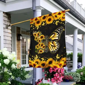 Faith Christian Cross Butterfly Flag - Outdoor Christian House Flag - Christian Garden Flags