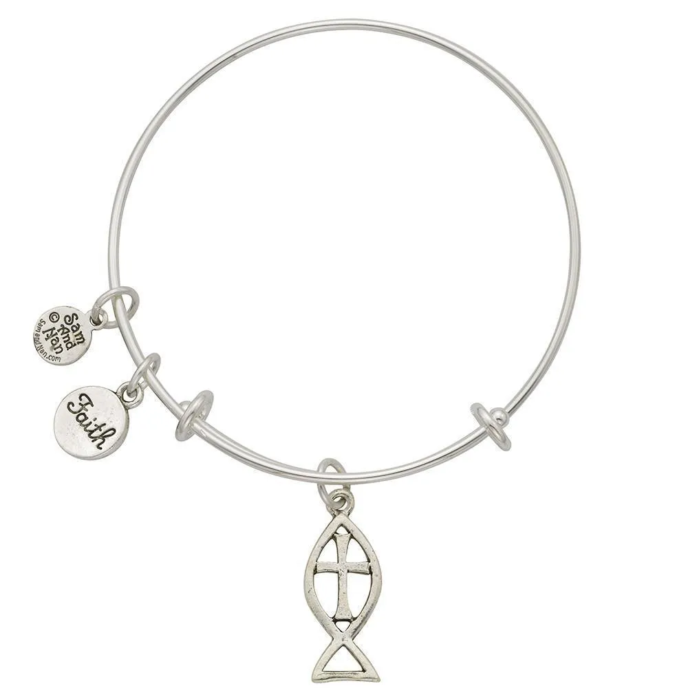 Fisherman's Cross Faith Charm Bangle Bracelet