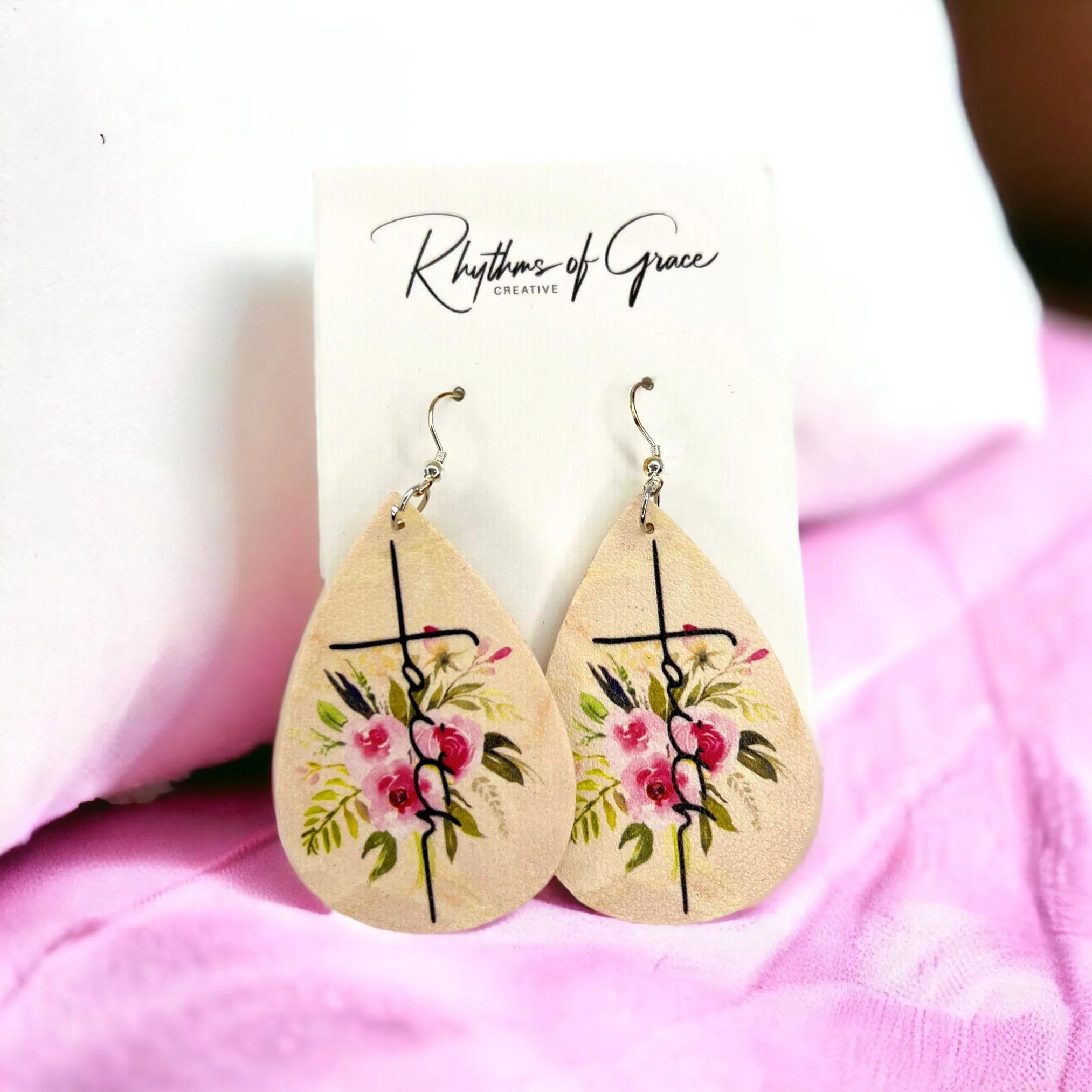 Floral Faith Earrings - Handmade Earrings, Handmade Jewelry, Christian Accessories, Cross Earrings, Faith Jewelry, Christian Earrings