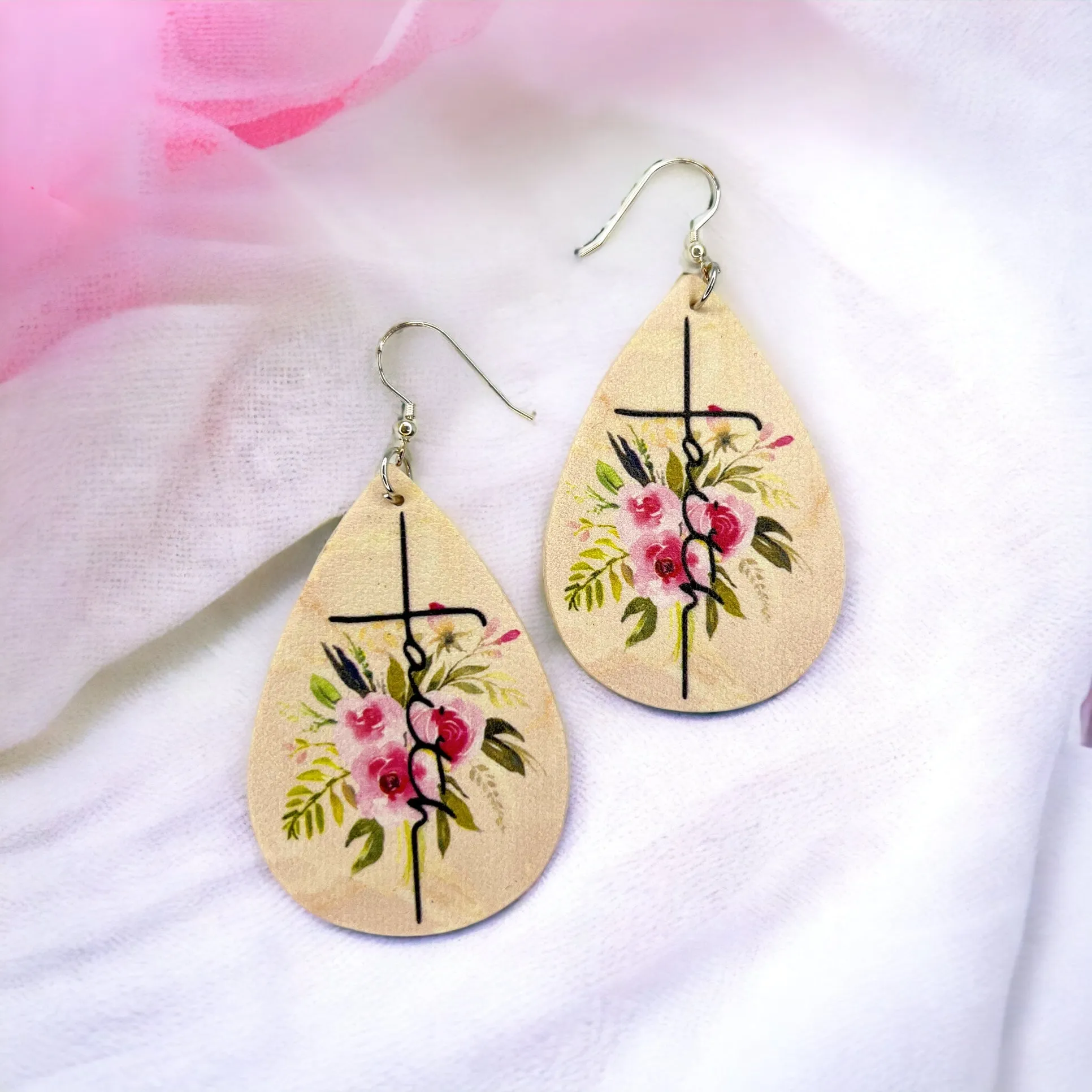 Floral Faith Earrings - Handmade Earrings, Handmade Jewelry, Christian Accessories, Cross Earrings, Faith Jewelry, Christian Earrings