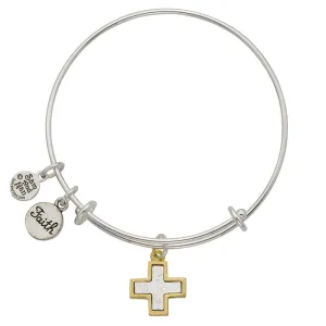 Gold Frame Two Tone Cross Faith Charm Bangle Bracelet