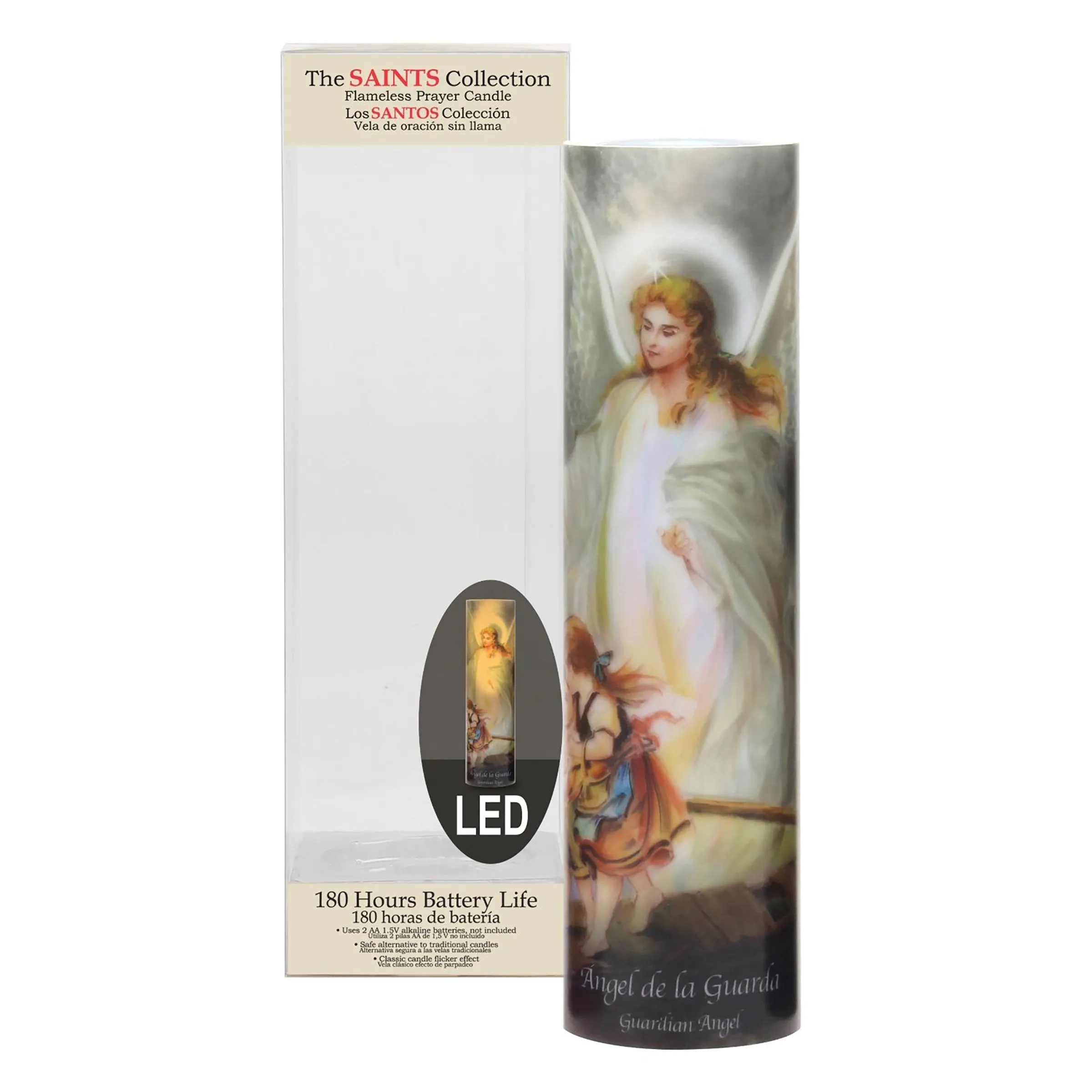 Guardian Angel Flickering LED Prayer Candle with Automatic Timer (WS)