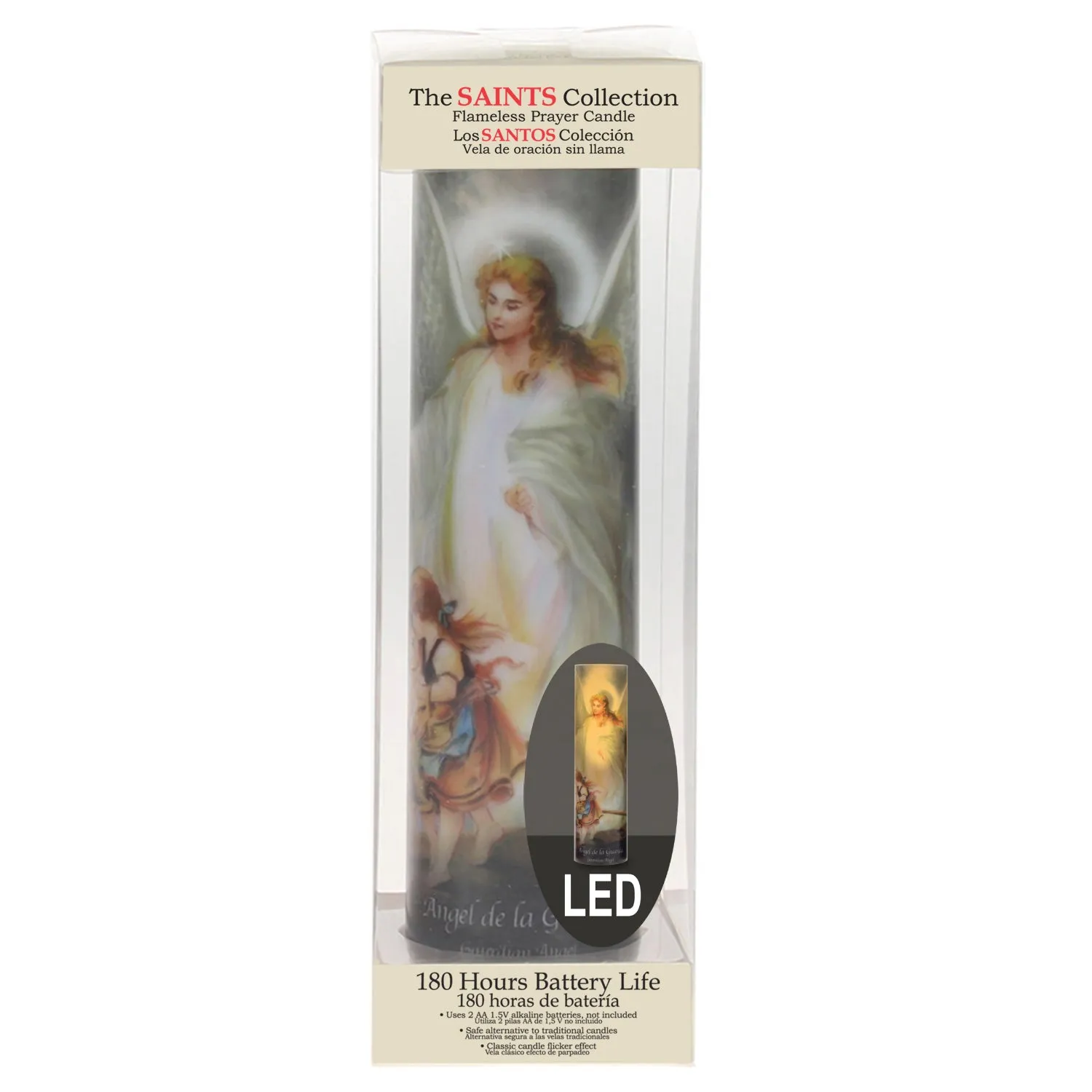 Guardian Angel Flickering LED Prayer Candle with Automatic Timer (WS)