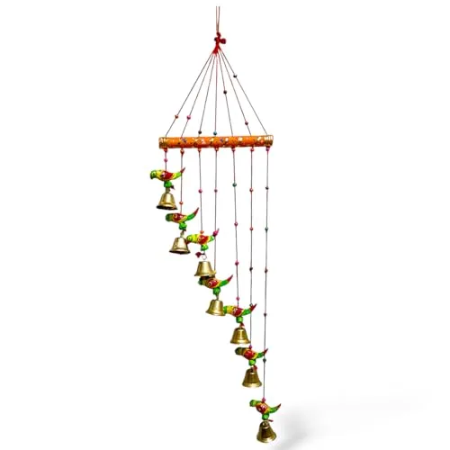 Handcrafted V-Shape Sparrow Wind Chimes for Door or Wall - Artisan Craft from Rajasthan | Home Décor for Hall & Diwali Wall Hanging