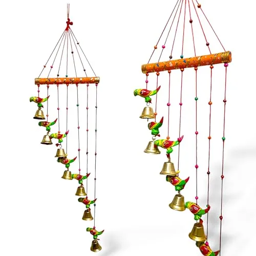 Handcrafted V-Shape Sparrow Wind Chimes for Door or Wall - Artisan Craft from Rajasthan | Home Décor for Hall & Diwali Wall Hanging