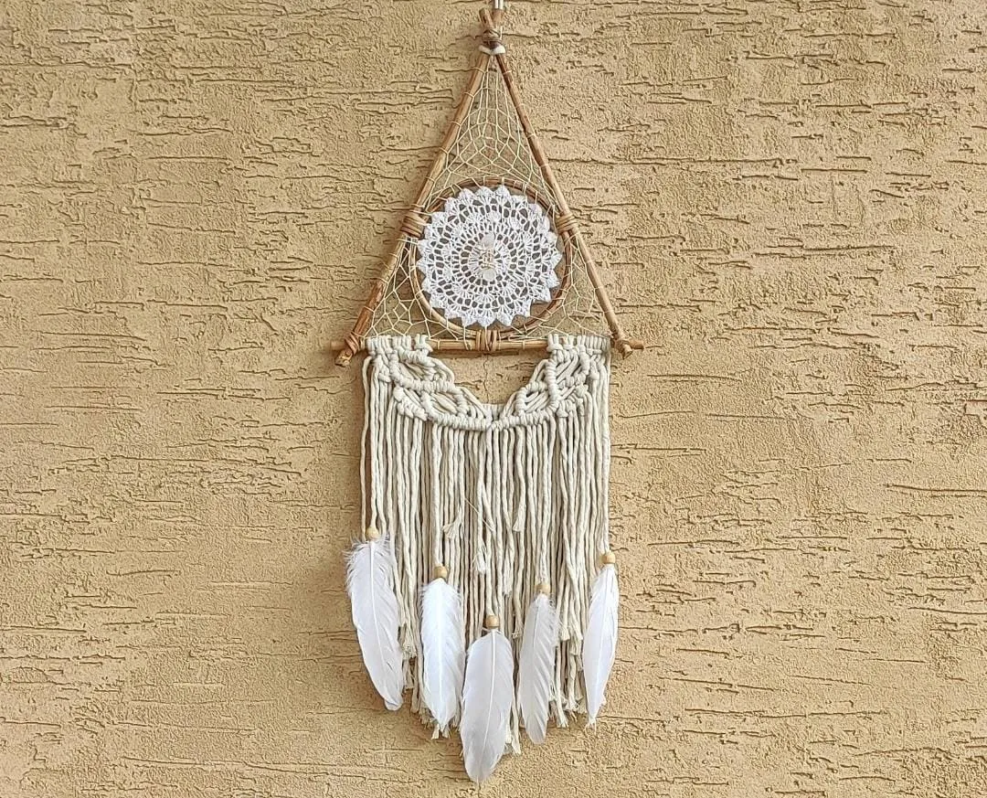 Handmade Bohemian Clear Quartz Macrame Dreamcatcher