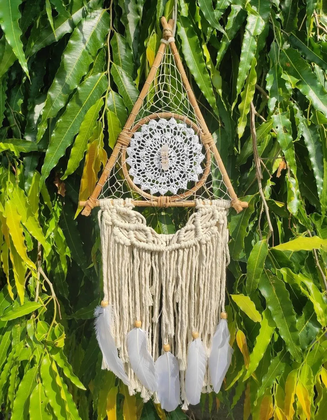 Handmade Bohemian Clear Quartz Macrame Dreamcatcher