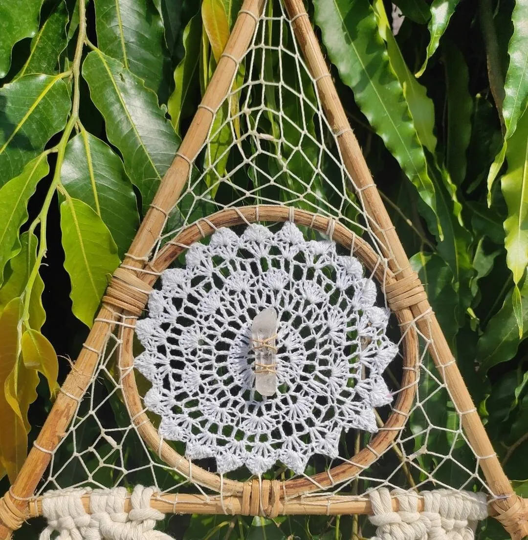 Handmade Bohemian Clear Quartz Macrame Dreamcatcher