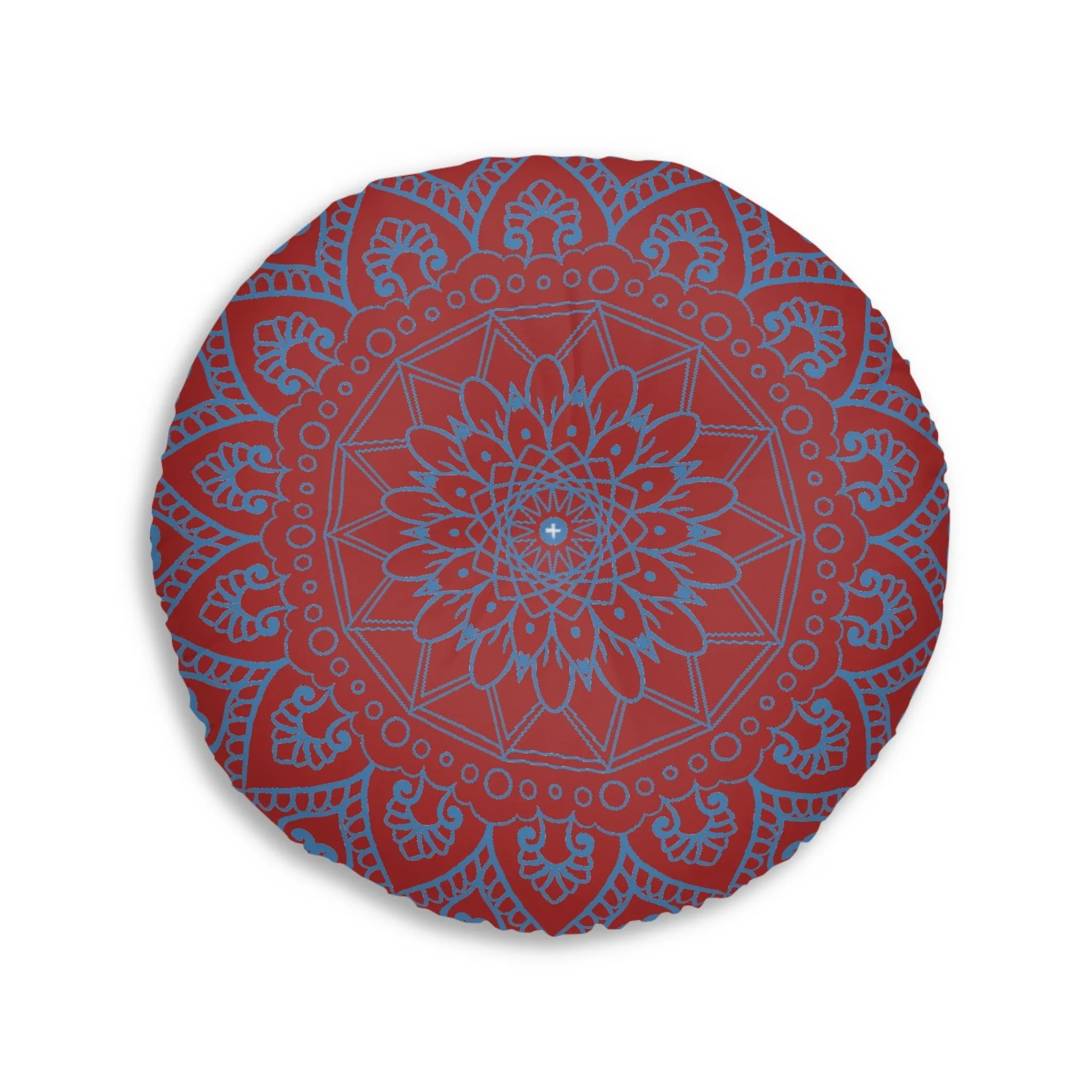 Handmade Mandala Art Steel Blue Floor Cushion - Round Tufted Pillow