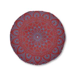 Handmade Mandala Art Steel Blue Floor Cushion - Round Tufted Pillow