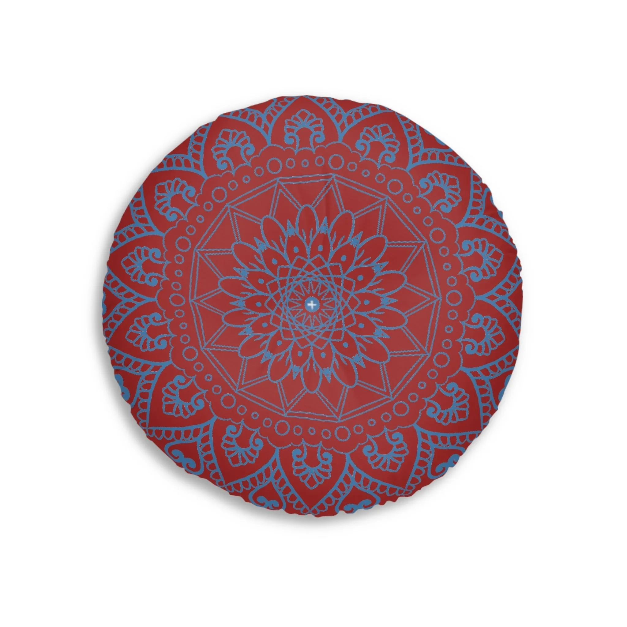 Handmade Mandala Art Steel Blue Floor Cushion - Round Tufted Pillow