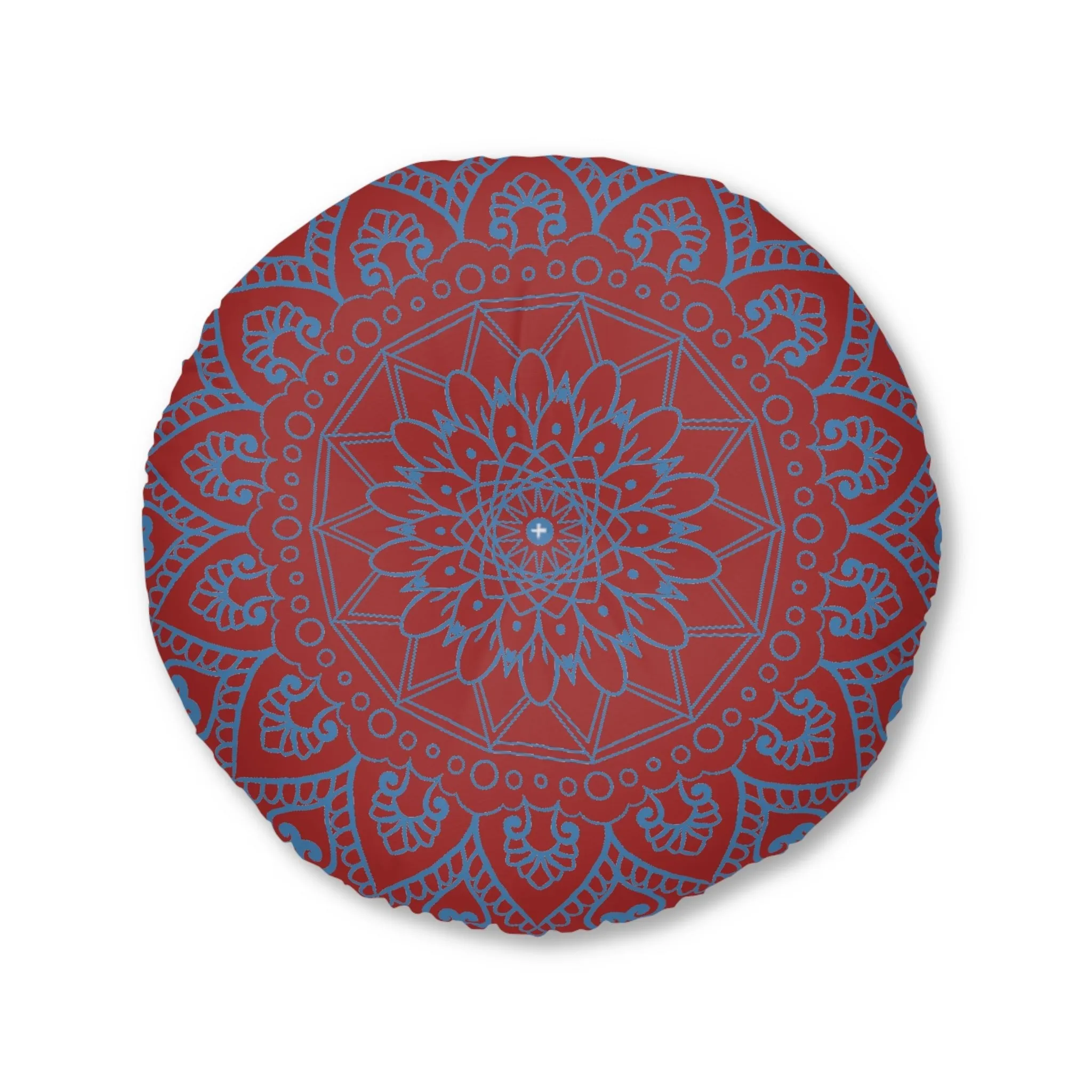 Handmade Mandala Art Steel Blue Floor Cushion - Round Tufted Pillow