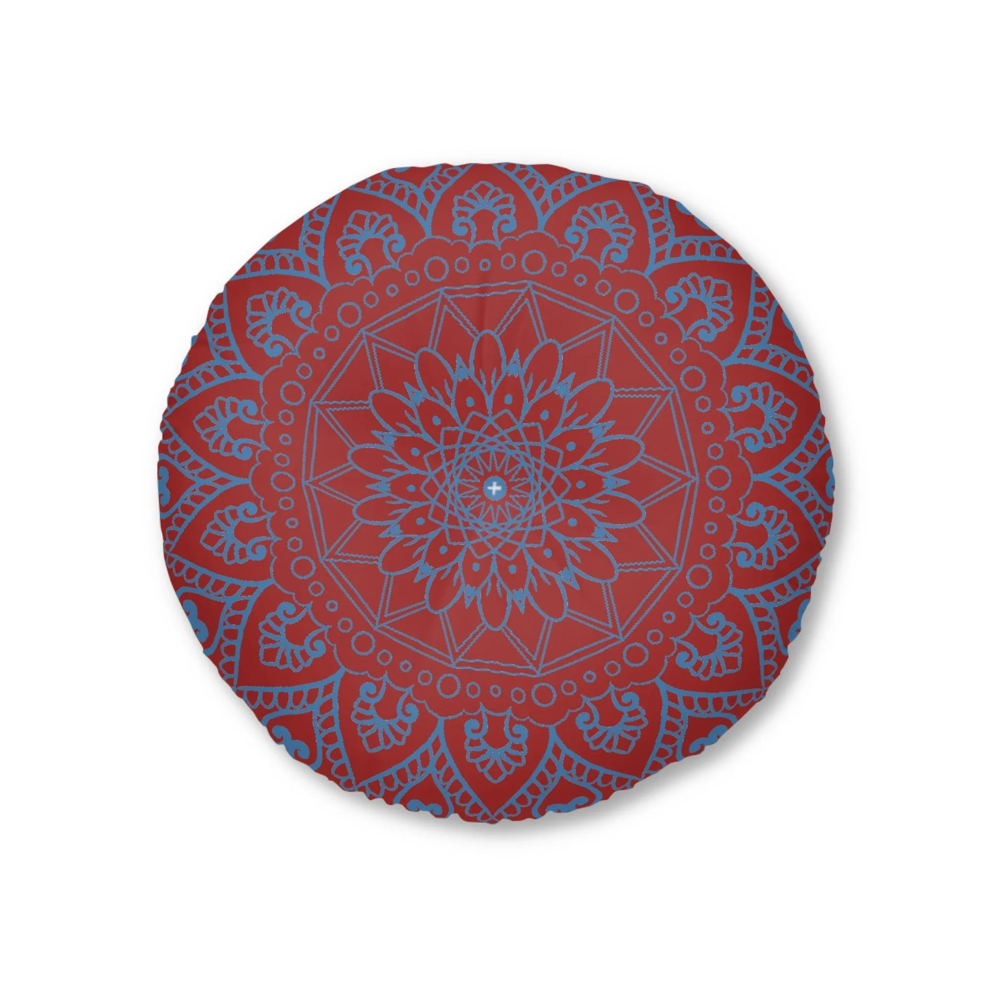 Handmade Mandala Art Steel Blue Floor Cushion - Round Tufted Pillow