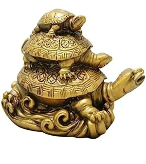 INSHREYS Feng Shui Triple Tortoise Statue Turtle Family for Protection, Good Luck, Wealth and Longevity Showpiece Feng Shui Triple Tortoise Family Statue for Home, Office and Housewarming Gifts