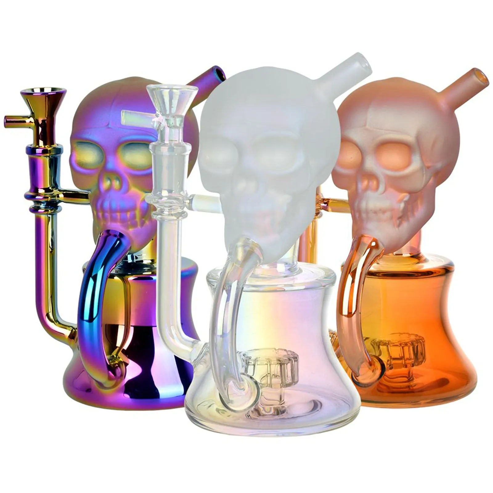 Iridescent Glass Solemn Skull Recycler Dab Rig