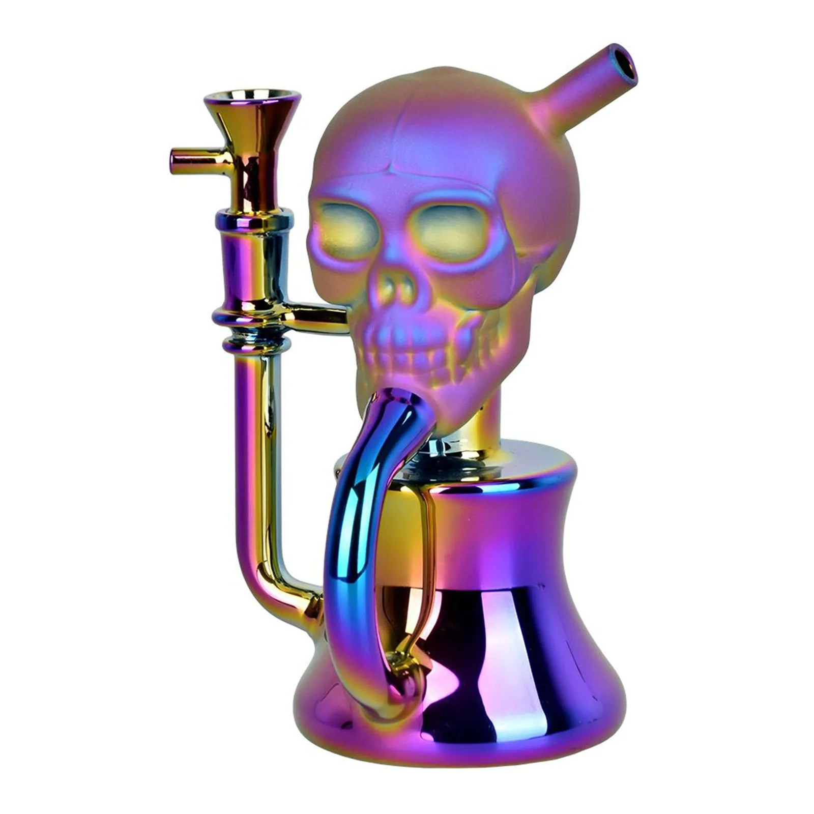 Iridescent Glass Solemn Skull Recycler Dab Rig