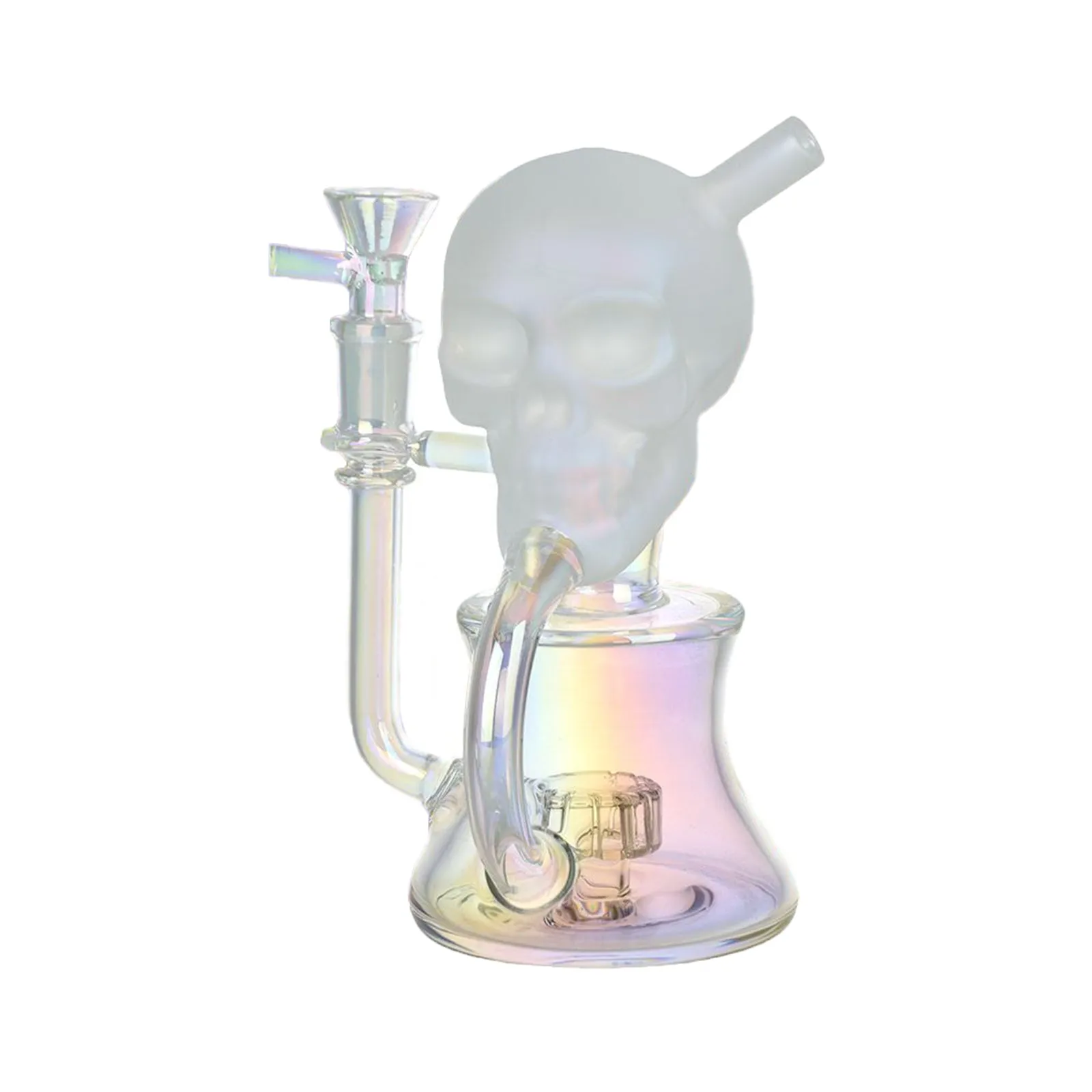 Iridescent Glass Solemn Skull Recycler Dab Rig