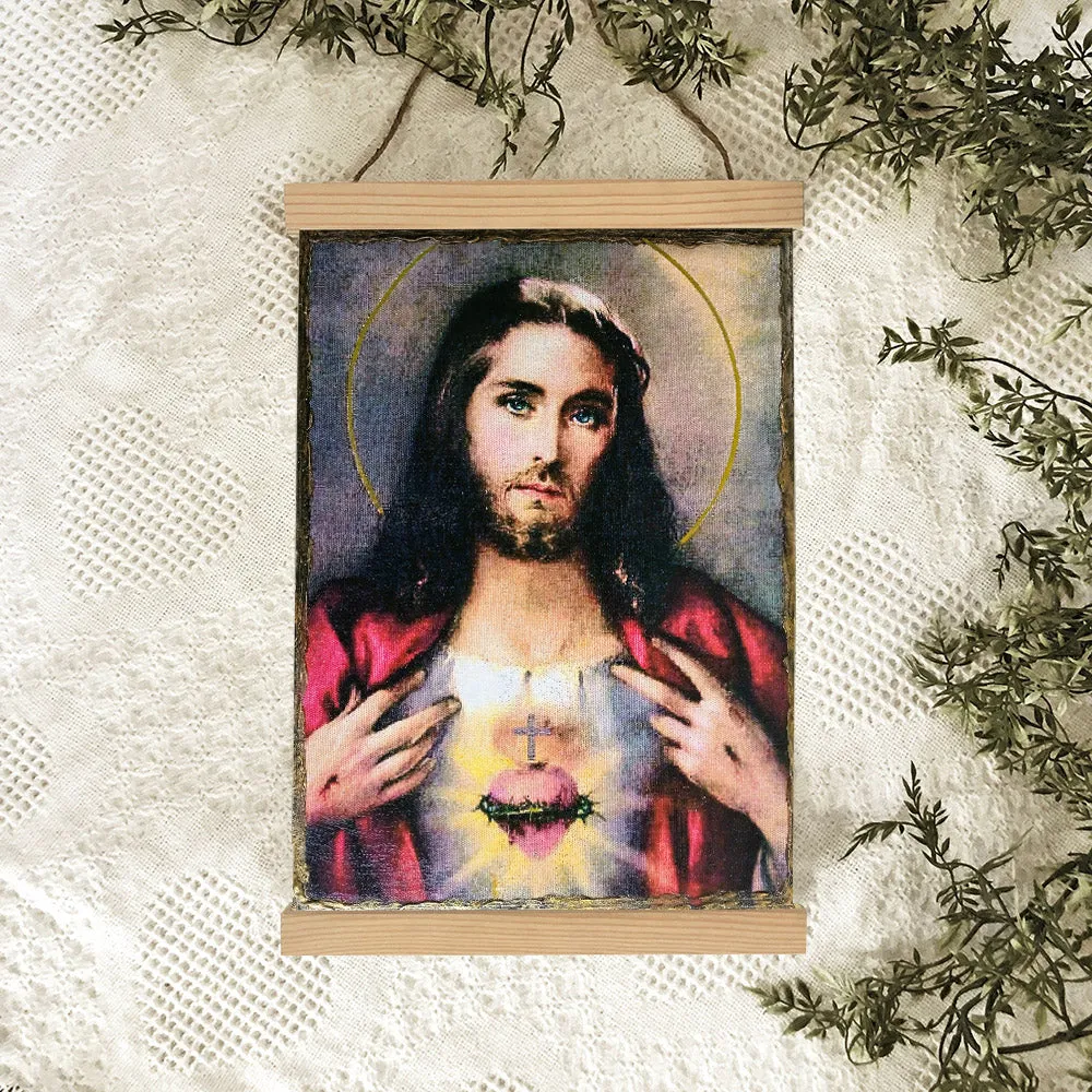 Jesus Sacred Heart Hanging Canvas Wall Art - Jesus Portrait Picture - Religious Gift - Christian Wall Art Decor