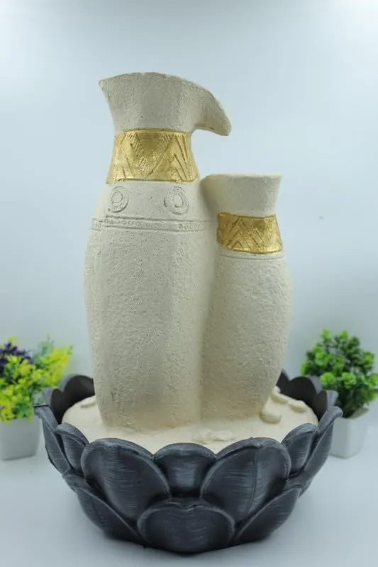 KRN Three Step Matki Tabletop Water Fountain for Home Decor | Patio Fountains | Indoor Waterfall Fountain | Tabletop Fountain - Decorative Gifting Item for Any Occasion - Polystone (Beige)