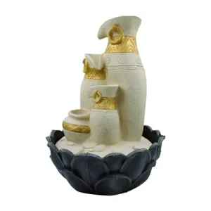 KRN Three Step Matki Tabletop Water Fountain for Home Decor | Patio Fountains | Indoor Waterfall Fountain | Tabletop Fountain - Decorative Gifting Item for Any Occasion - Polystone (Beige)