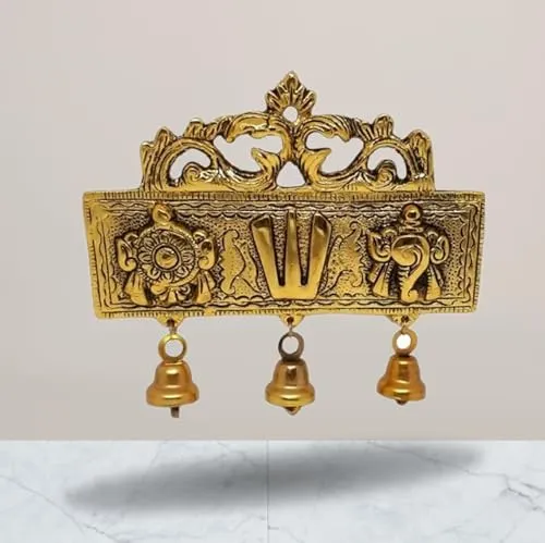 Main Door entrance Home Decor Gold Plated Shankh Chakra for wall Tilak Lord Vishnu symbolic E5W Wall Hanging brings a lot of positivity. -15.2 cm