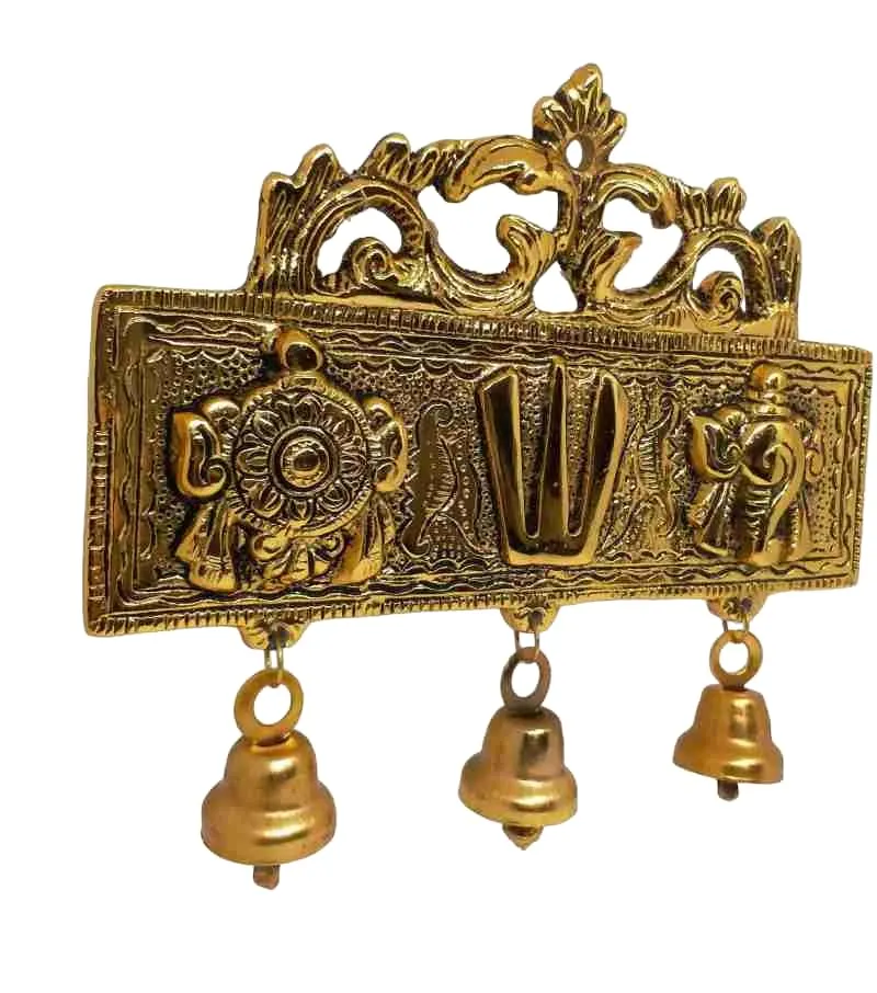 Main Door entrance Home Decor Gold Plated Shankh Chakra for wall Tilak Lord Vishnu symbolic E5W Wall Hanging brings a lot of positivity. -15.2 cm