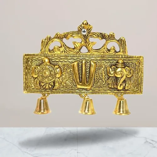 Main Door entrance Home Decor Gold Plated Shankh Chakra for wall Tilak Lord Vishnu symbolic E5W Wall Hanging brings a lot of positivity. -15.2 cm