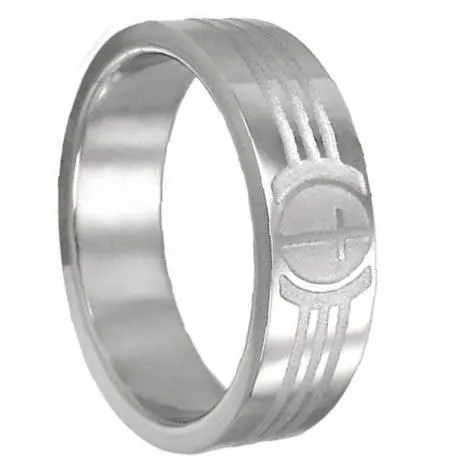 Men's Titanium Lasered Cross Ring with Flat Face and Polished Finish | 8mm