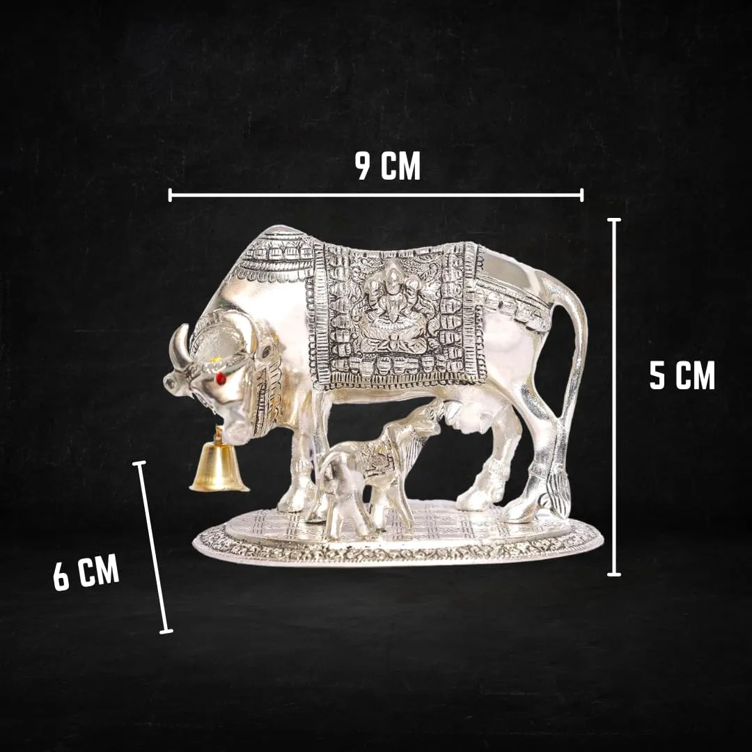 Metal Illuminati Kart-Golden Kamdhenu Cow With Calf Statue Idol For Good Luck-Kamdhenu Gau Mata-Gau Mata-Kamdhenu Gayn-Icchamurti Cow|Gai Bachda|Kamdhenu Cow Idol|Kamdhenu Cow Idol,5 Centimeters,5 CM