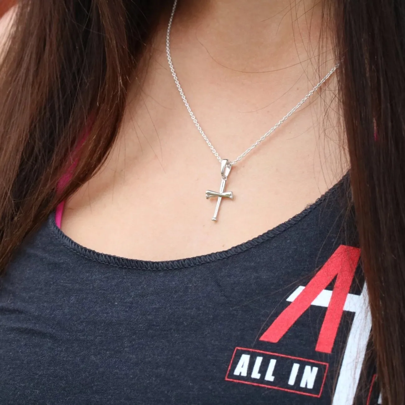 Mini Baseball Bat Cross Necklace | Sterling Silver