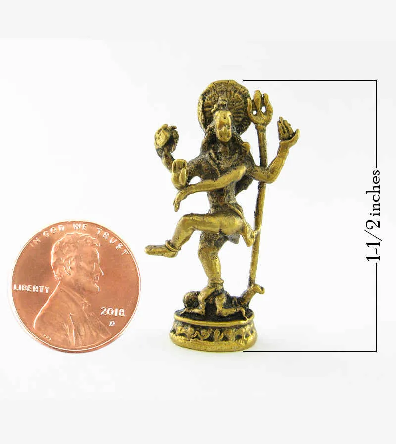 Miniature Dancing Shiva Figurine, 1-1/2 Inches Tall, Brass