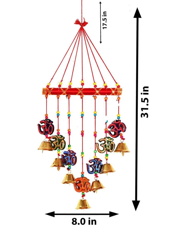 MIRACLEWOOD Om Wood Metal Handmade Spiritual Bells Wall Hanging Door Windchimes