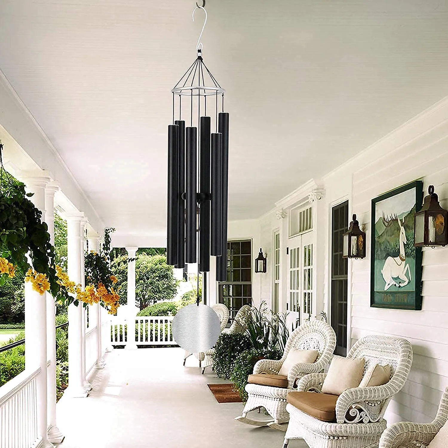 NATURAL MELODY Black Decorative Hanging 6 Pipe Big Wind Chimes (65 Inches) for Home Positive Energy | Wind Chimes for Home Balcony Windows Bedroom Living Room Garden Hanging Decor with Sweet Sound