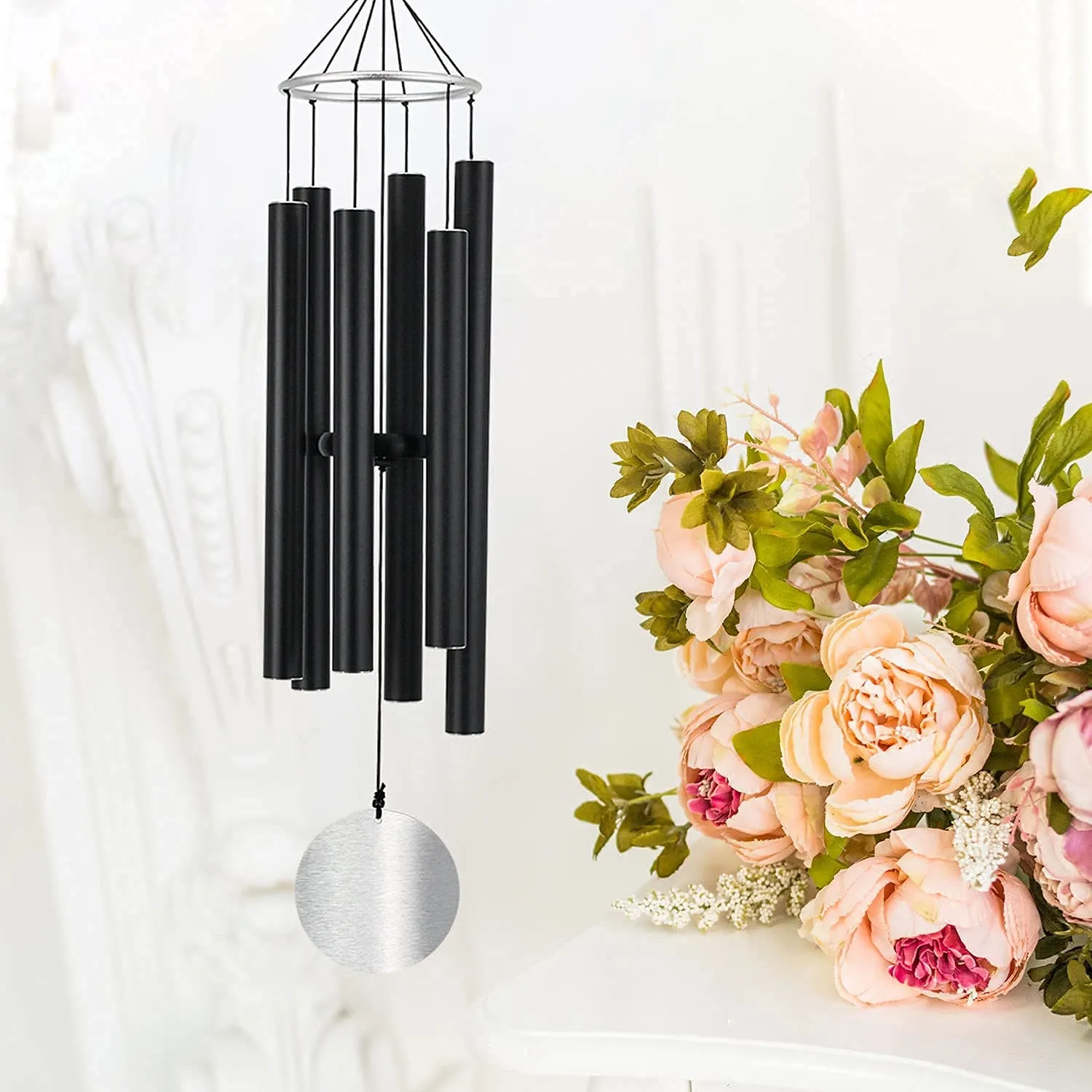 NATURAL MELODY Black Decorative Hanging 6 Pipe Big Wind Chimes (65 Inches) for Home Positive Energy | Wind Chimes for Home Balcony Windows Bedroom Living Room Garden Hanging Decor with Sweet Sound