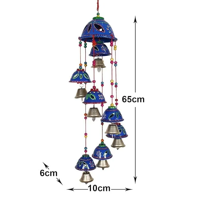 PANCHOLI UNIQUE Plastic Rajasthani Design Handcrafted Hanging Windchimes|Latkan with 8 Bells for Home Dcor & Positive Energy(Blue)