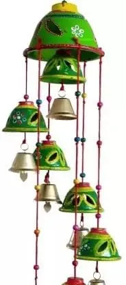 PANCHOLI UNIQUE Plastic Rajasthani Design Handcrafted Hanging Windchimes|Latkan with 8 Bells for Home Dcor & Positive Energy(Green)