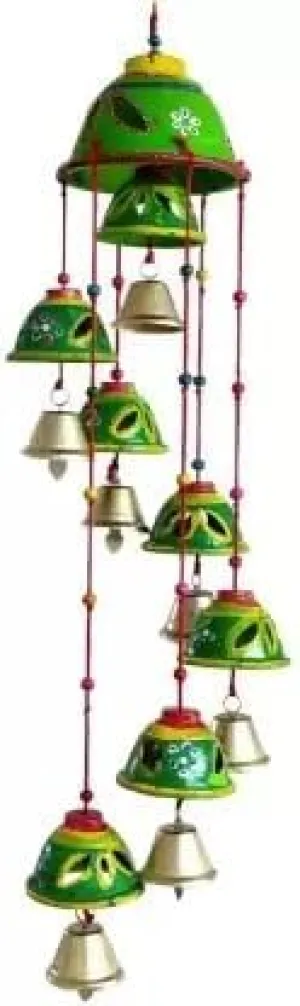 PANCHOLI UNIQUE Plastic Rajasthani Design Handcrafted Hanging Windchimes|Latkan with 8 Bells for Home Dcor & Positive Energy(Green)