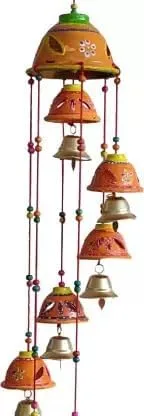 PANCHOLI UNIQUE Plastic Rajasthani Design Handcrafted Hanging Windchimes|Latkan with 8 Bells for Home Dcor & Positive Energy(Orange)