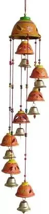 PANCHOLI UNIQUE Plastic Rajasthani Design Handcrafted Hanging Windchimes|Latkan with 8 Bells for Home Dcor & Positive Energy(Orange)