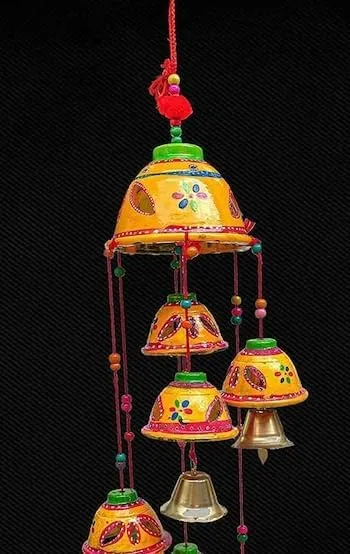 PANCHOLI UNIQUE Plastic Rajasthani Design Handcrafted Hanging Windchimes|Latkan with 8 Bells for Home Dcor & Positive Energy(Orange)