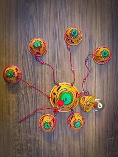 PANCHOLI UNIQUE Plastic Rajasthani Design Handcrafted Hanging Windchimes|Latkan with 8 Bells for Home Dcor & Positive Energy(Orange)