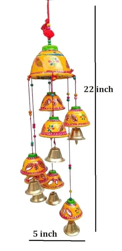 PANCHOLI UNIQUE Plastic Rajasthani Design Handcrafted Hanging Windchimes|Latkan with 8 Bells for Home Dcor & Positive Energy(Orange)