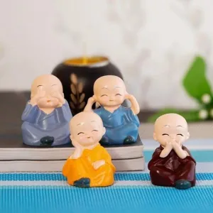 RAJWILA Buddha Monk Statues 4 Multicolour Monks Buddha Figurines for Home Decor