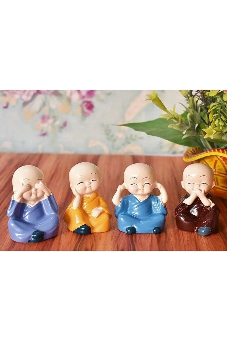 RAJWILA Buddha Monk Statues 4 Multicolour Monks Buddha Figurines for Home Decor