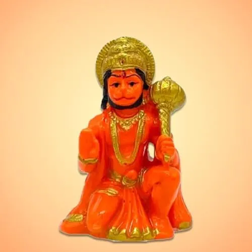 Rudram Polyresin Orange Hanuman Ji Murti Bala ji Bajrangbali Murti Statue Idol for Pooja Car Dashboard Homer Temple Small Size 3 Inch (Pack of 1)