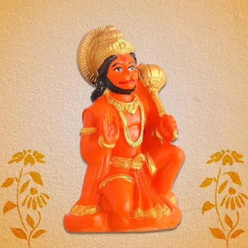 Rudram Polyresin Orange Hanuman Ji Murti Bala ji Bajrangbali Murti Statue Idol for Pooja Car Dashboard Homer Temple Small Size 3 Inch (Pack of 1)