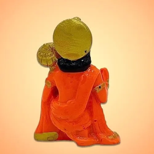 Rudram Polyresin Orange Hanuman Ji Murti Bala ji Bajrangbali Murti Statue Idol for Pooja Car Dashboard Homer Temple Small Size 3 Inch (Pack of 1)