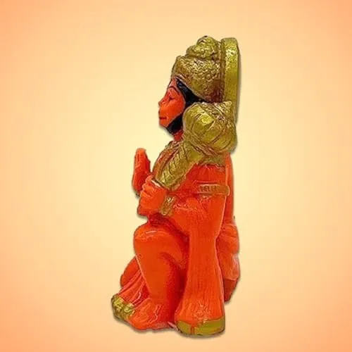 Rudram Polyresin Orange Hanuman Ji Murti Bala ji Bajrangbali Murti Statue Idol for Pooja Car Dashboard Homer Temple Small Size 3 Inch (Pack of 1)