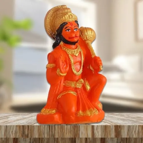 Rudram Polyresin Orange Hanuman Ji Murti Bala ji Bajrangbali Murti Statue Idol for Pooja Car Dashboard Homer Temple Small Size 3 Inch (Pack of 1)